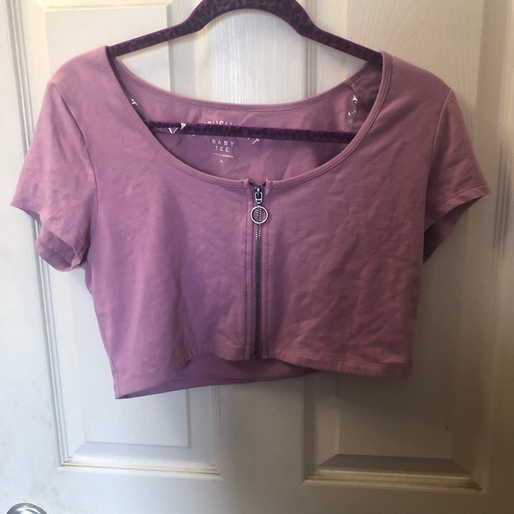 Pink zip up crop top